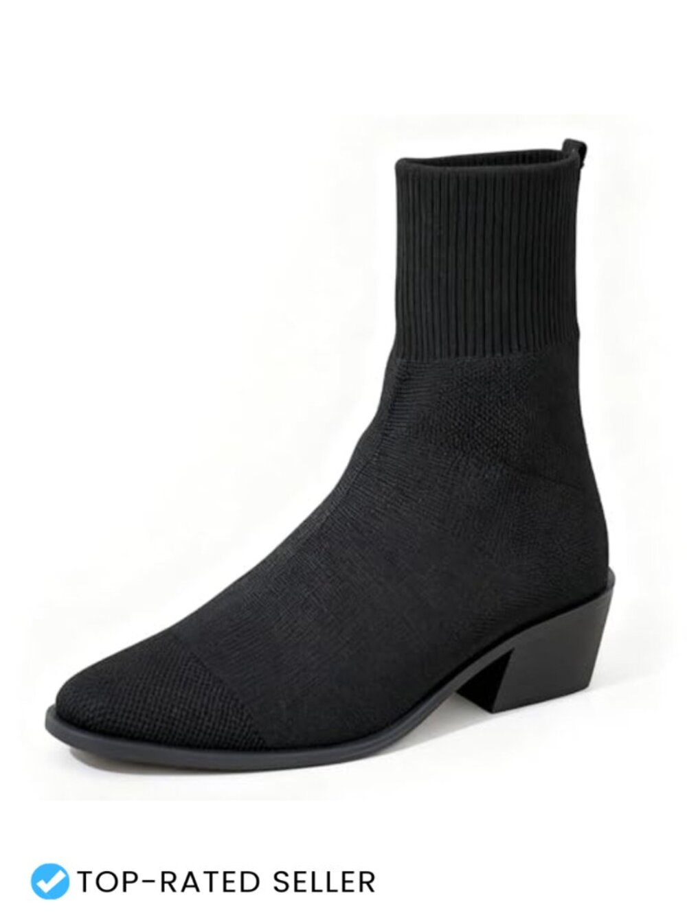 Knit Ankle Booties for Women Chunky Low Heel Stretch Slip On Block Heel Boots